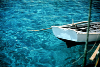 Turquoise Turkey boat resting in Aegean Sea Turkey
